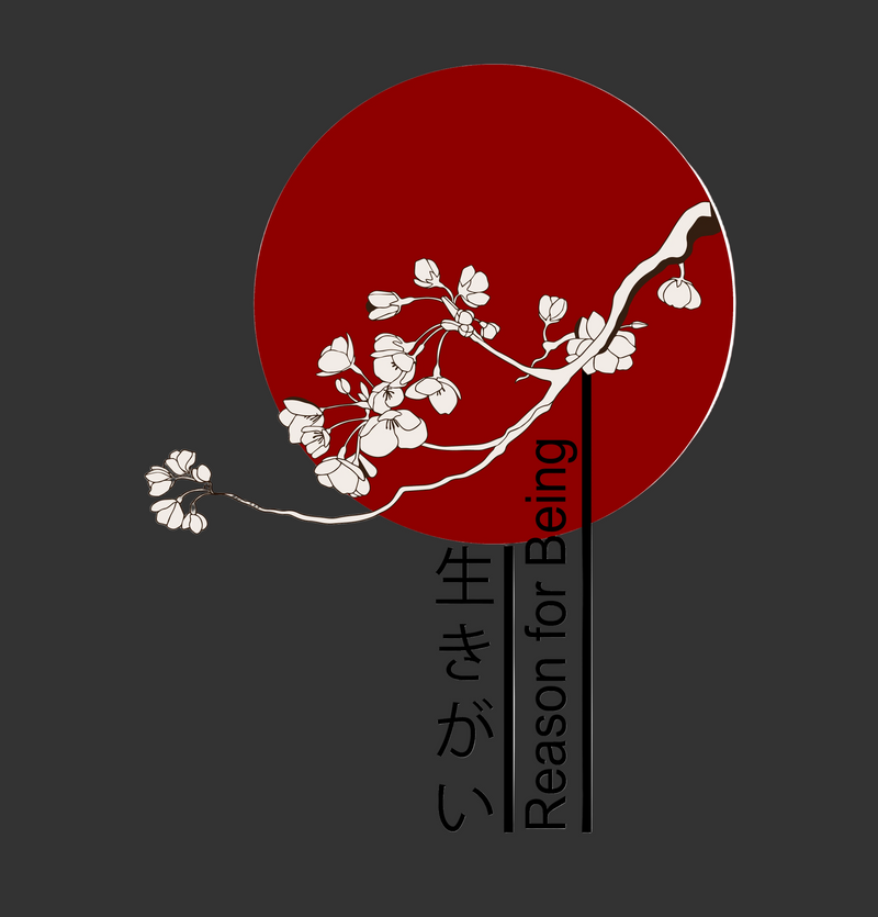 Logo with cherry blossom branch, red circle, and text on a white background